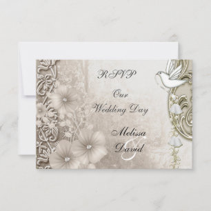 RSVP Elegant Vintage Wedding Sepia White Dove Card