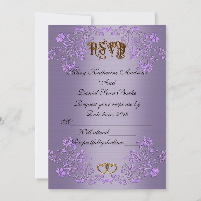 RSVP elegant Violet  satin wedding Invitation (Front)