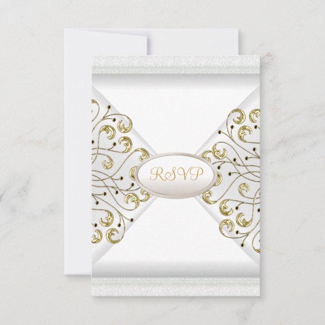 RSVP Elegant Wedding Anniversary White Gold Card (Front)