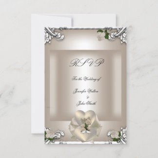 RSVP Elegant Wedding Cream Rose Silver White Card