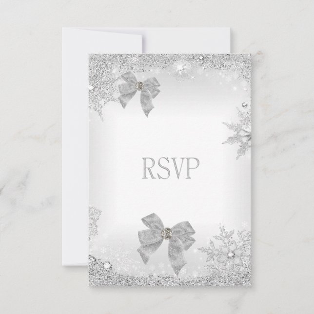 RSVP Elegant Wedding Glitter Silver White Bow Set (Front)