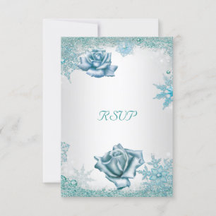 RSVP Elegant Wedding Glitter Teal Blue white Roses Card