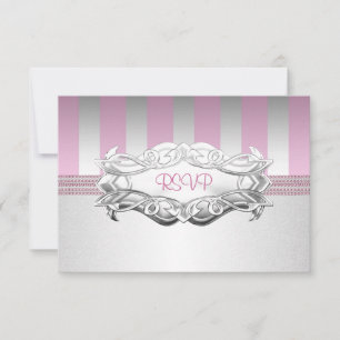 RSVP Elegant White Pink Stripe Pearl Birthday 2 Card