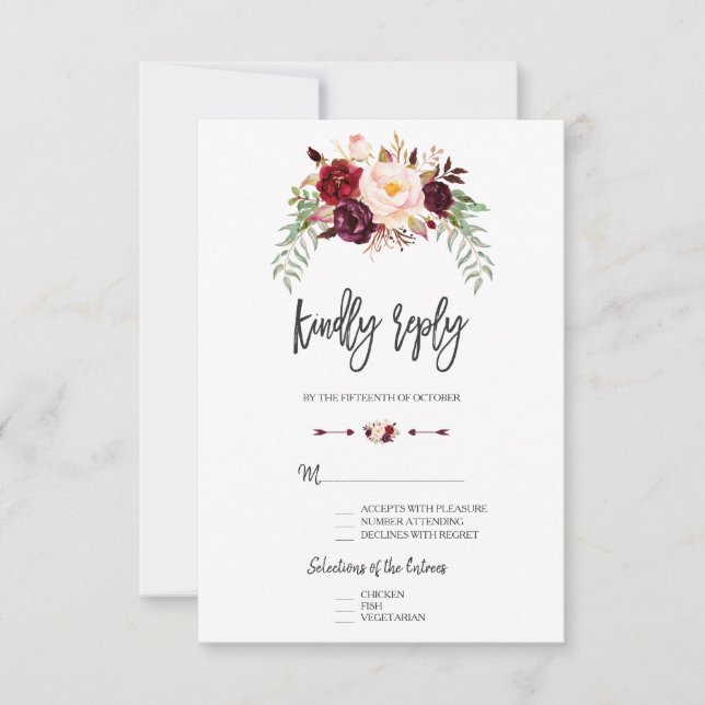 RSVP en lettrage manuel floral Marsala rouge Bourg (Devant)