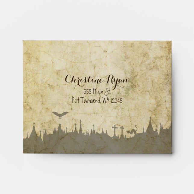 RSVP envelope for Halloween with cemetery (Front)