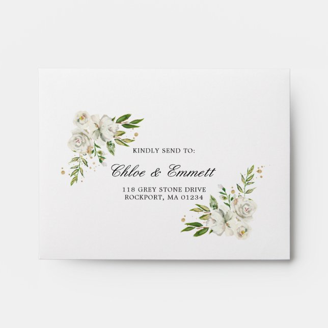 RSVP - Enveloppe d'adresse florale de rose blanche (Devant)