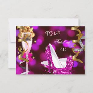 RSVP Fabulous 40 Hot Pink Gold Bubbles Card