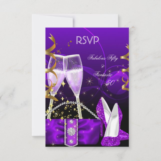 RSVP Fabulous Fantastic Purple High Heels Glitter Card (Front)
