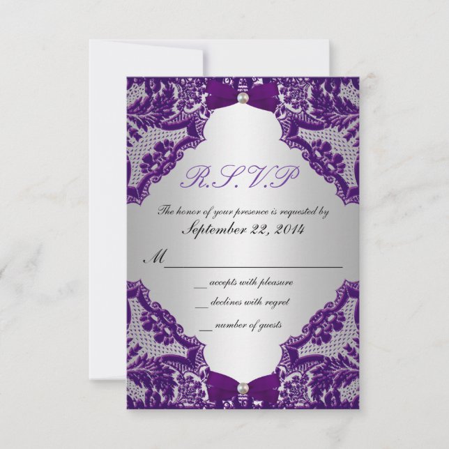 RSVP Faire-part de mariage violet et argenté (Devant)
