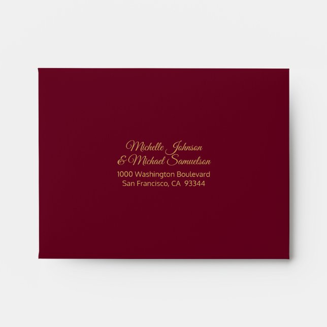 RSVP Faux Gold Foil Insert BURGUNDY Red Wedding Envelope (Front)