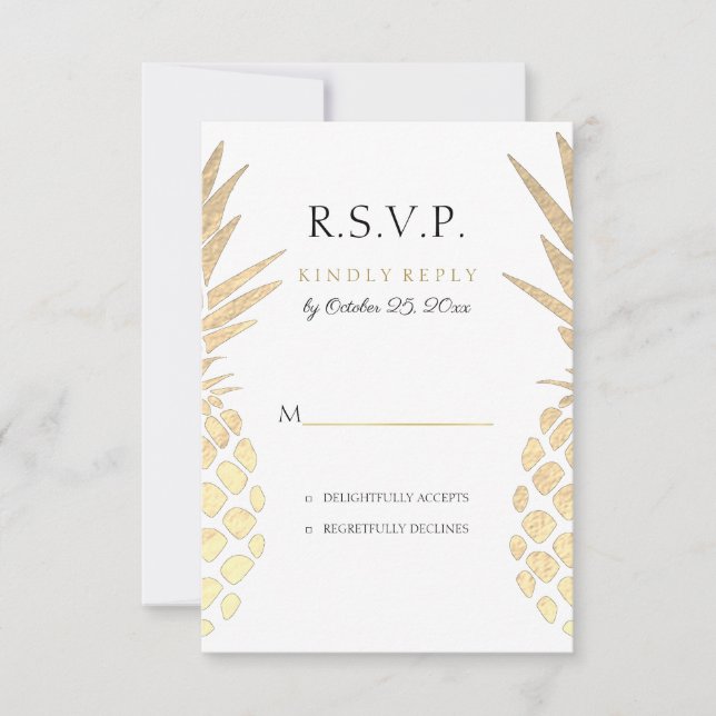 RSVP faux papier doré tropical mariage (Devant)