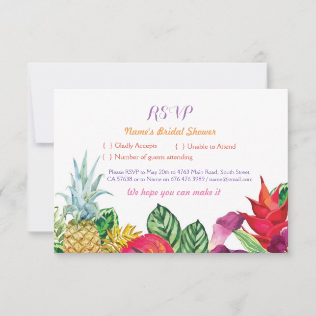RSVP Fête de Mariage Hawaïen Cartes Tropicales Lua (Devant)
