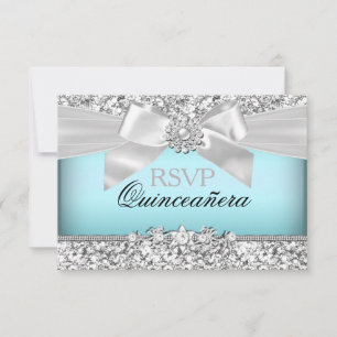 RSVP Fête Quinceañera Ruban Strass Bleu Argent