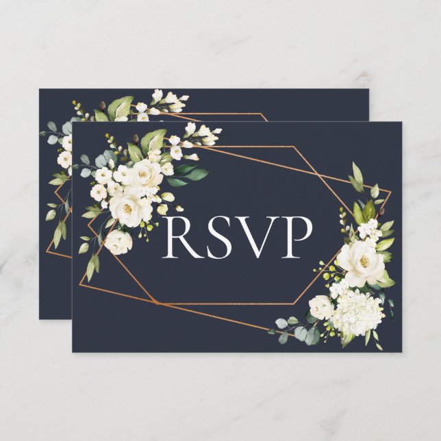 RSVP floral blanc blanc blanc et géométrique en cu (Devant / Derrière)