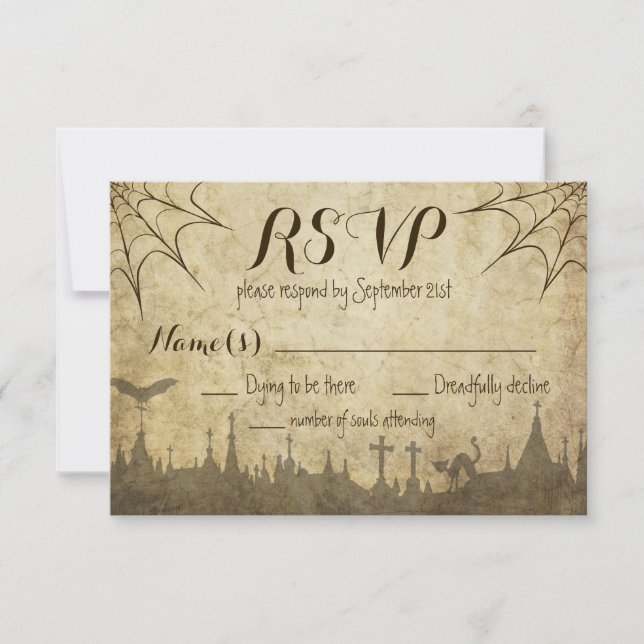 RSVP for a Halloween Wedding with web and cemetery (Front)