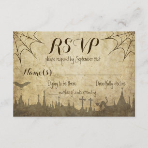 RSVP for a Halloween Wedding with web and cemetery Card