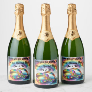 RSVP Gay lesbian Rainbow Rings  Sparkling Wine Label