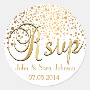 RSVP   Gold Confetti Dots   Personalize Classic Round Sticker