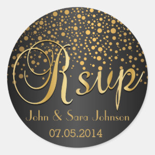 RSVP   Gold Dots and Black   Personalize Classic Round Sticker