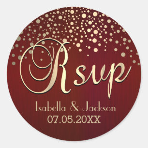 RSVP   Gold Dots and Burgundy Red   Personalize Classic Round Sticker