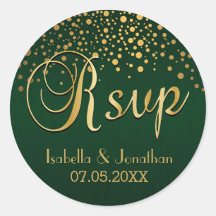 RSVP   Gold Dots and Green   Personalize Classic Round Sticker