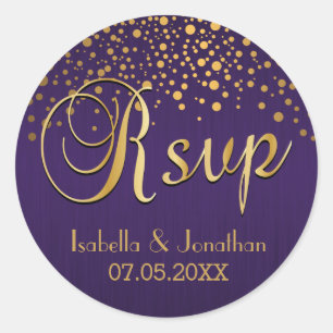 RSVP   Gold Dots and Purple   Personalize Classic Round Sticker