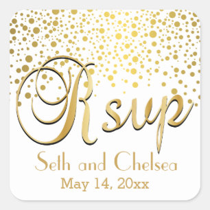 RSVP Gold Dots    Personalize Square Sticker