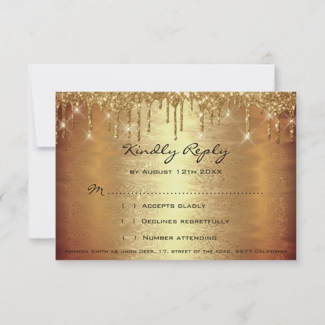 RSVP Gold Drips Spark Glitter Wedding Bridal Showe (Front)