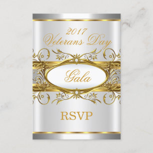 RSVP Gold Silver White and Gold Plaque Party Card