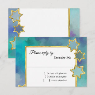 RSVP Gold Star Abstract Design Blue Invitation