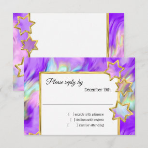RSVP Gold Star Abstract Purple Tie Dye Invitation