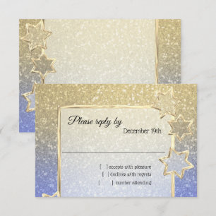 RSVP Gold Star Blue Gold Ombre Invitation