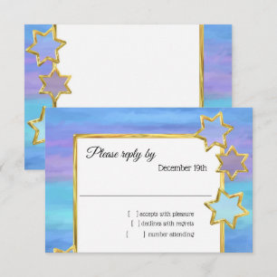 RSVP Gold Star Purple Turquoise Stripes Invitation