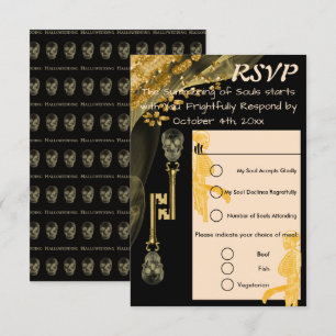 RSVP Hallowedding & Gold Nuggets Skull Keys Card