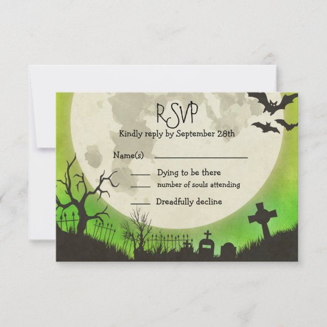 RSVP Halloween wedding - green with full moon Card (Front)