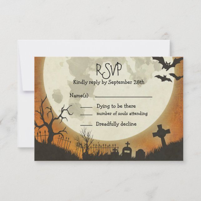 RSVP Halloween wedding in orange with moon Card (Front)