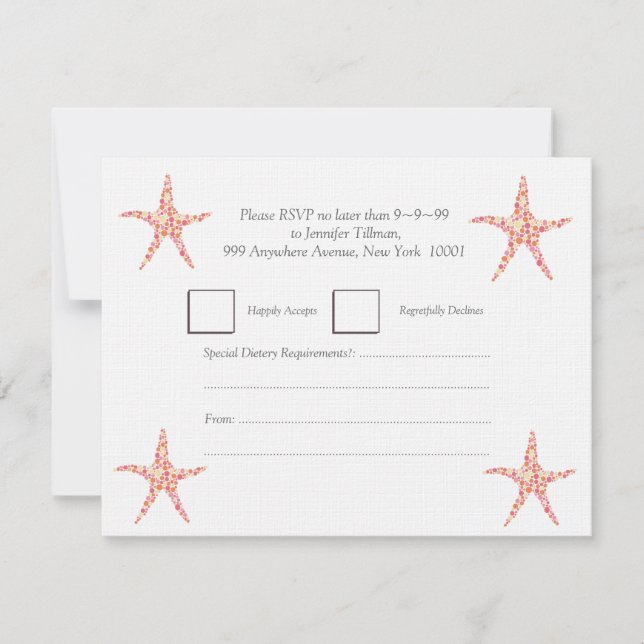 RSVP Honeysuckle Peach Starfish Beach Invite (Front)