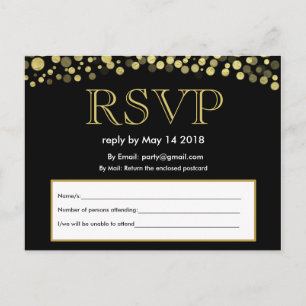 RSVP invite postcard black and gold