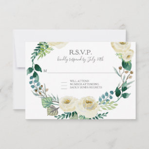 RSVP Ivory Rose Floral BOHO Leaf Wreath Watercolor Card