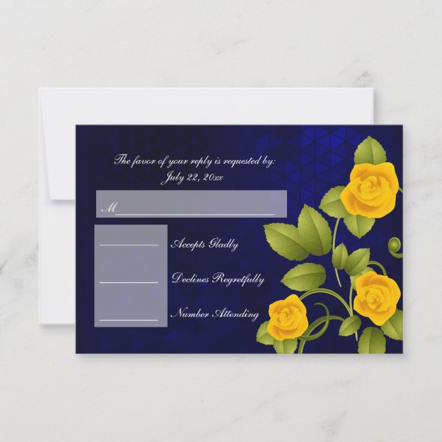RSVP Mariage bleu foncé et rose jaune (Devant)