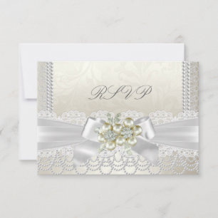 RSVP Mariage Crème Perle Dentelle Damassé Diamant