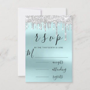 RSVP Mariage de gouttes d'eau en argent gris-noir 