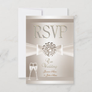 RSVP Mariage Élégant Damassé Crème Blanc Champagne