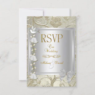 RSVP Mariage Élégant Damassé Or Argent Blanc Colom