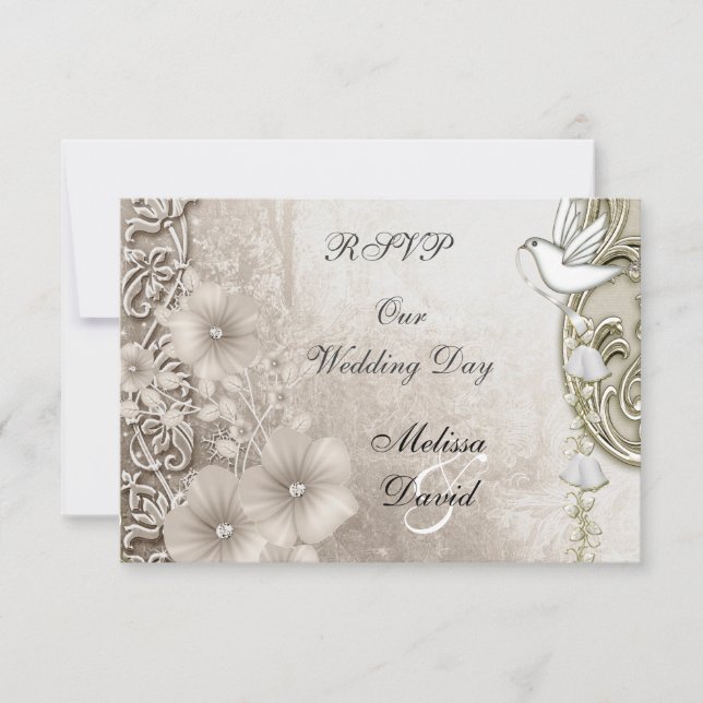 RSVP Mariage Élégant Vintage Sépia Blanche Colombe (Devant)