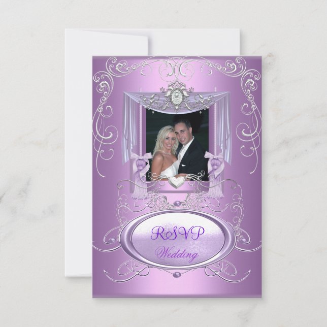 RSVP Mariage Lilas Violet Rose Argent Élégant (Devant)