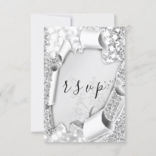 RSVP Mariage Parties scintillant Cadre Floral Gris