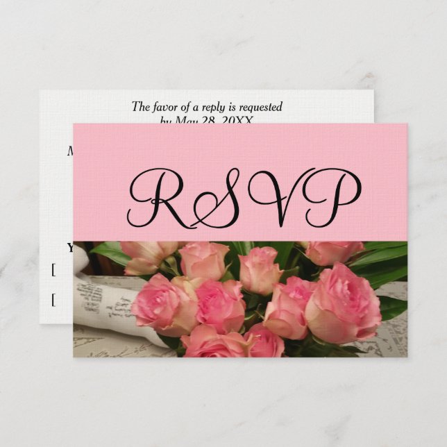 RSVP Mariage Rose Bouquet Argent (Devant / Derrière)