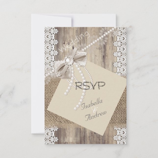 RSVP Mariage Rustique Beige Dentelle Perle Bois To (Devant)