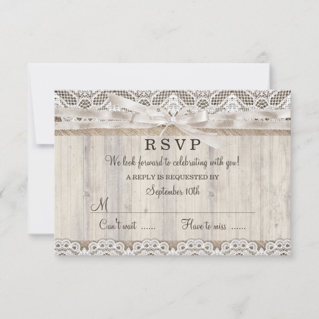 RSVP Mariage Rustique Vintage Dentelle & Bois (Devant)